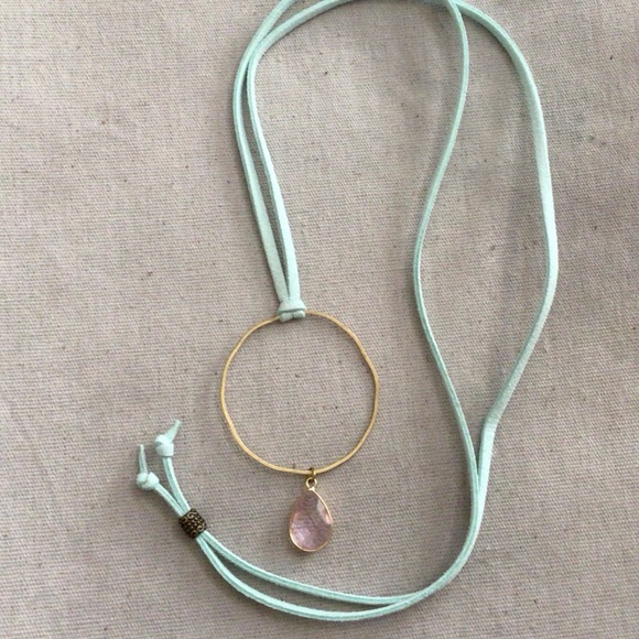 Handcrafted Jewelry - New handcrafted Sundance charm necklace blue suede cord pink stone pendant